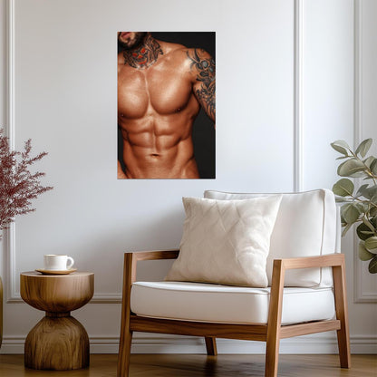 Male Torso with a Skull Neck Tattoo Poster | Close Up Photo - Photography Poster