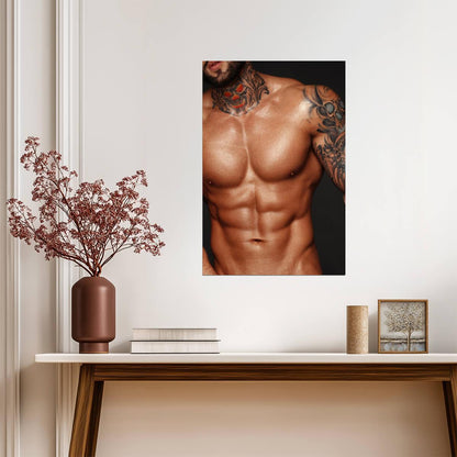 Male Torso with a Skull Neck Tattoo Poster | Close Up Photo - Photography Poster