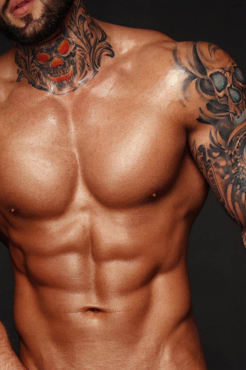 Male Torso with a Skull Neck Tattoo Poster | Close Up Photo - Photography Poster