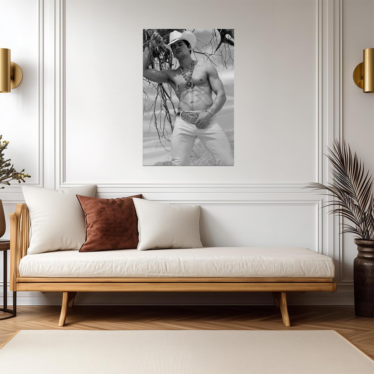 Cowboy in White Pants Poster | Sexy Black and White Photo - Photography Poster