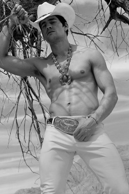 Cowboy in White Pants Poster | Sexy Black and White Photo - Photography Poster