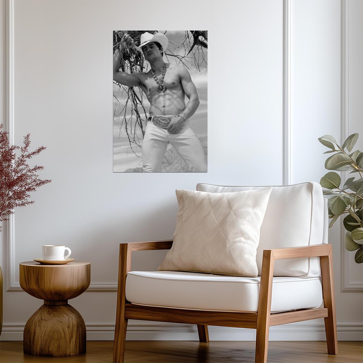 Cowboy in White Pants Poster | Sexy Black and White Photo - Photography Poster