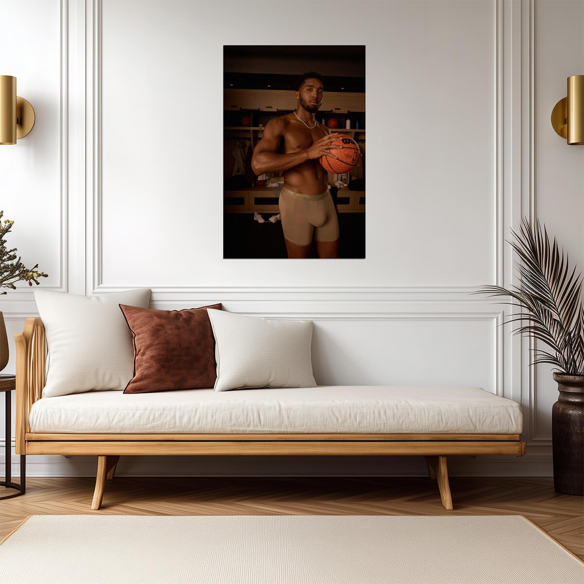 Male Model with a Basketball Poster | Sexy Locker Room Photo - Photography Poster