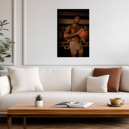 Male Model with a Basketball Poster | Sexy Locker Room Photo - Photography Poster