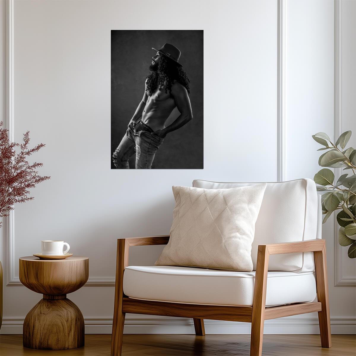 Long Haired Male Model in a Fedora Poster | Black and White Photo - Photography Poster