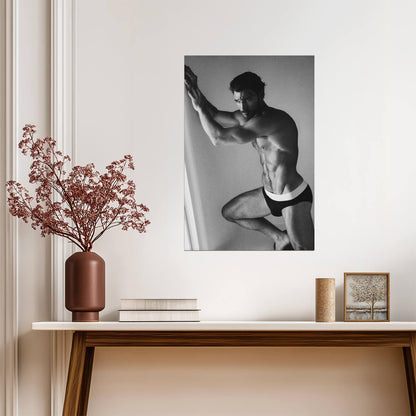 Male Model against a Wall Poster | Sexy Black and White Photo - Photography Poster