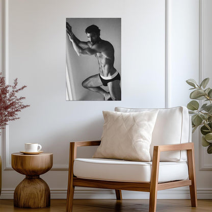Male Model against a Wall Poster | Sexy Black and White Photo - Photography Poster