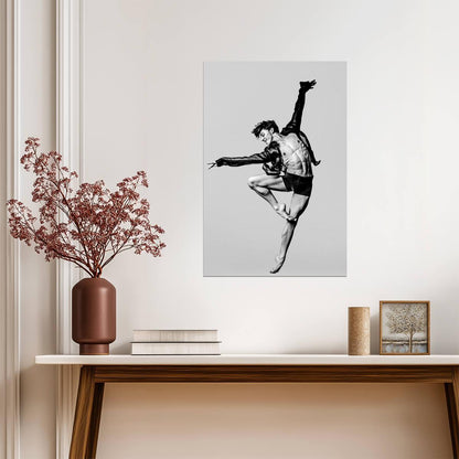 Male Dancer in a Sheer Shirt Poster | Black and White Leap - Photography Poster