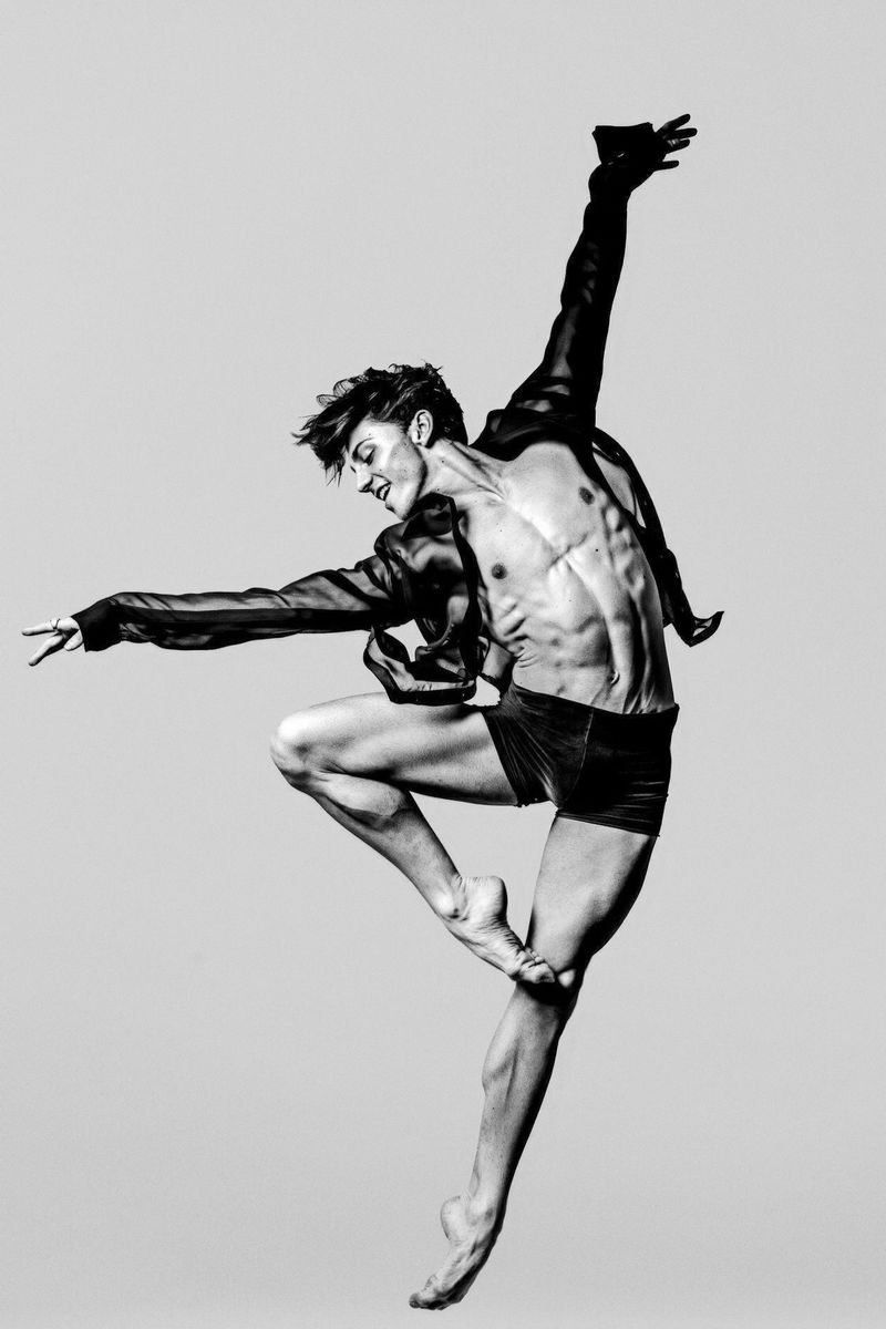 Male Dancer in a Sheer Shirt Poster | Black and White Leap - Photography Poster
