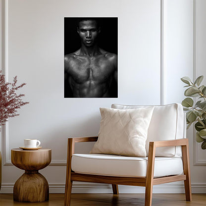 Male Model Poster | Sensual Black and White Wet Look Photo - Photography Poster