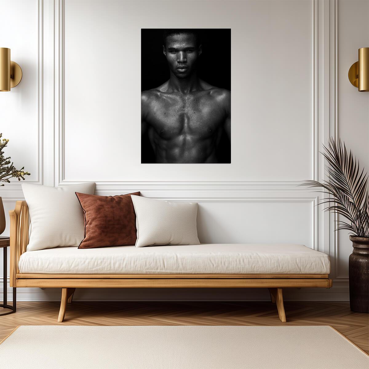 Male Model Poster | Sensual Black and White Wet Look Photo - Photography Poster