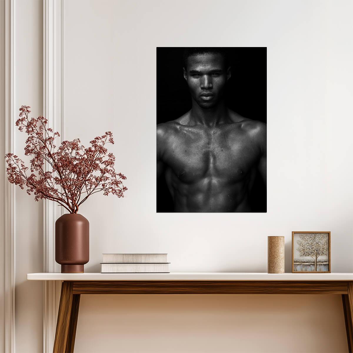Male Model Poster | Sensual Black and White Wet Look Photo - Photography Poster