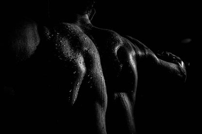 Wet Male Back Poster | Black and White Shadow Photography - Photography Poster