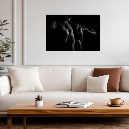 Wet Male Back Poster | Black and White Shadow Photography - Photography Poster