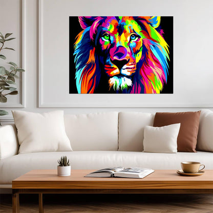 Lion Pop Art Portrait | Colorful Animal Poster | Modern Graphic & Illustration