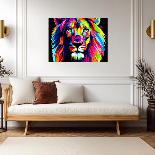 Lion Pop Art Portrait | Colorful Animal Poster | Modern Graphic & Illustration
