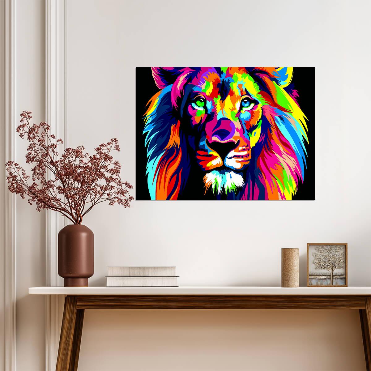 Lion Pop Art Portrait | Colorful Animal Poster | Modern Graphic & Illustration