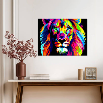 Lion Pop Art Portrait | Colorful Animal Poster | Modern Graphic & Illustration