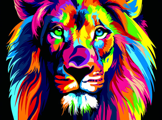Lion Pop Art Portrait | Colorful Animal Poster | Modern Graphic & Illustration