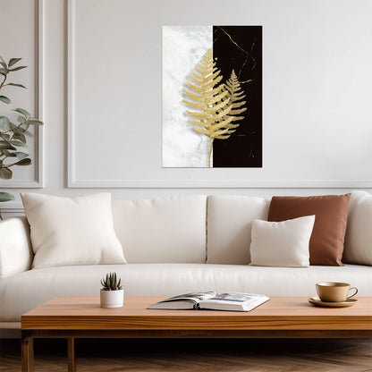Golden Fern Botanical Art | Minimalist Black and White Print | Modern Nature Poster