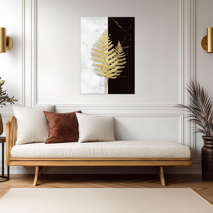 Golden Fern Botanical Art | Minimalist Black and White Print | Modern Nature Poster