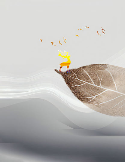 Minimalist Bird and Leaf | Scandinavian Style Art Print | Zen Nature Wall Poster