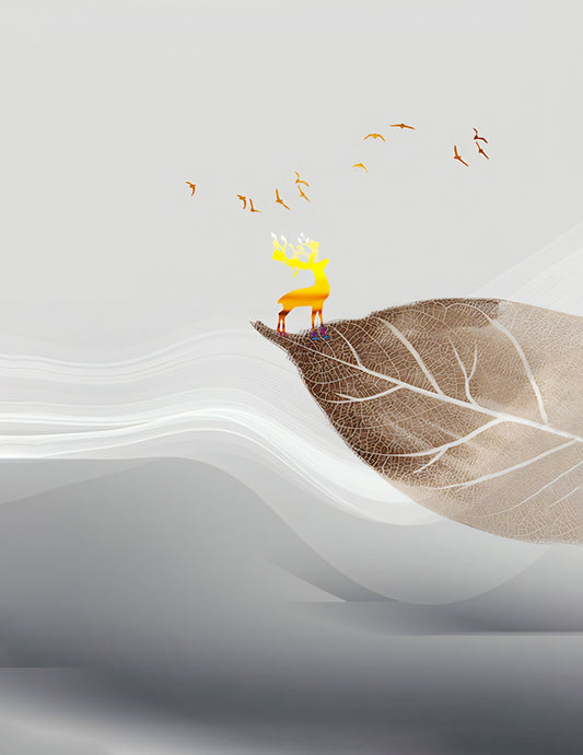Minimalist Bird and Leaf | Scandinavian Style Art Print | Zen Nature Wall Poster