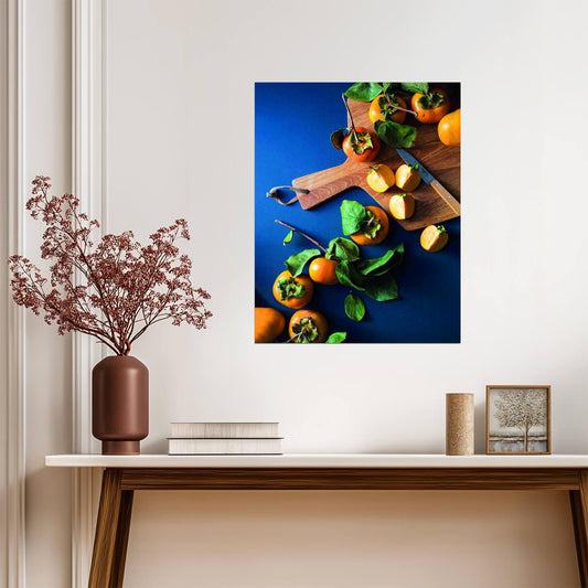 Rustic Persimmon Still Life | Farmhouse Kitchen Photography | Organic Fruit Poster