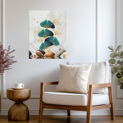 Minimalist Ginkgo Leaves | Modern Botanical Art Print | Nordic Nature Wall Poster