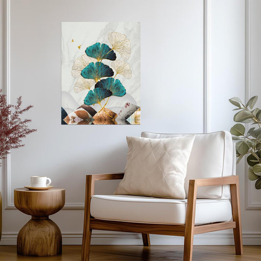 Minimalist Ginkgo Leaves | Modern Botanical Art Print | Nordic Nature Wall Poster