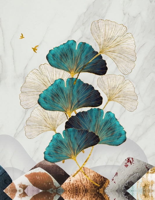 Minimalist Ginkgo Leaves | Modern Botanical Art Print | Nordic Nature Wall Poster