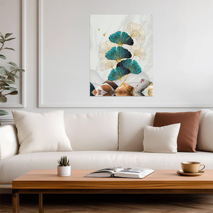 Minimalist Ginkgo Leaves | Modern Botanical Art Print | Nordic Nature Wall Poster