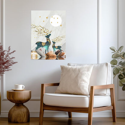 Nordic Abstract Elk and Moon | Scandinavian Boho Art | Mystical Forest Poster