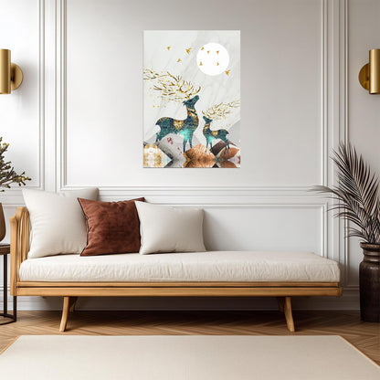Nordic Abstract Elk and Moon | Scandinavian Boho Art | Mystical Forest Poster