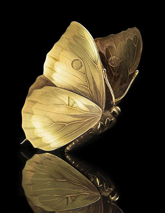Golden Butterfly | Minimalist Black and Gold Art | Elegant Insect Wall Poster