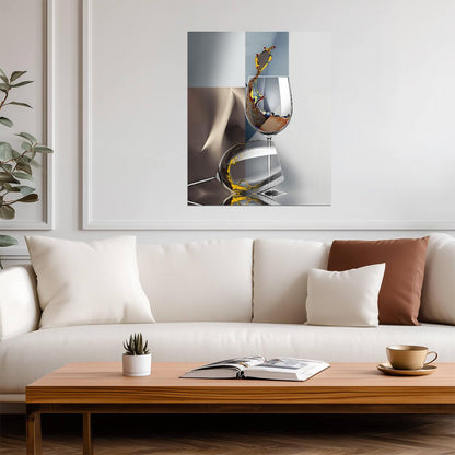 Abstract Wine Glass Splash | Modern Geometric Art | Surreal Kitchen Poster