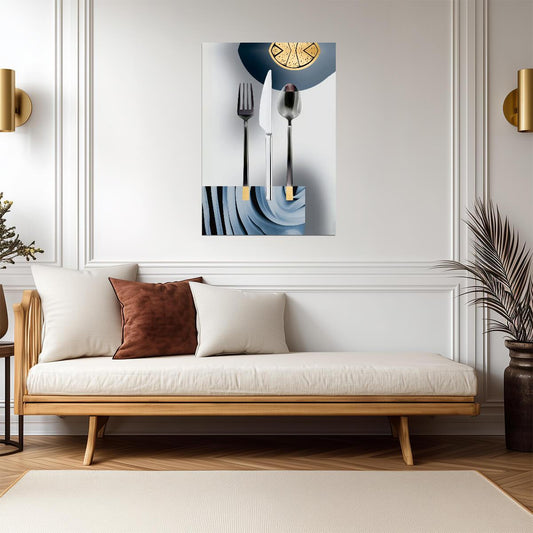 Minimalist Cutlery and Clock | Modern Kitchen Art Print | Contemporary Wall Poster