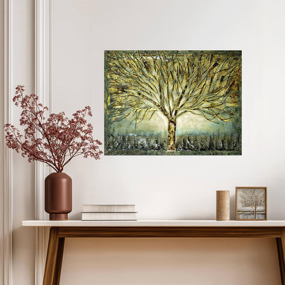 Abstract Golden Tree | Elegant Textured Art Print | Luxury Botanical Poster