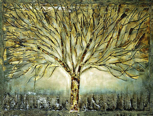 Abstract Golden Tree | Elegant Textured Art Print | Luxury Botanical Poster