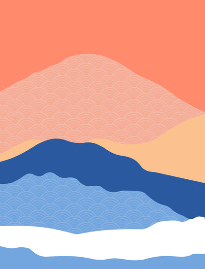 Japanese Style Mountain Landscape | Modern Abstract Art | Seigaiha Wave Pattern Poster