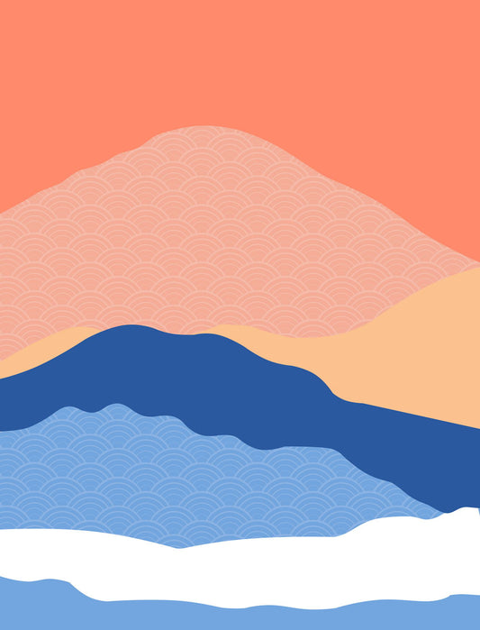 Japanese Style Mountain Landscape | Modern Abstract Art | Seigaiha Wave Pattern Poster