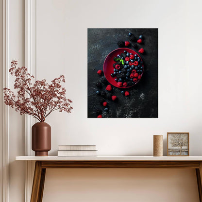 Dark Berry Still Life | Rustic Kitchen Photography | Fresh Fruit Wall Poster