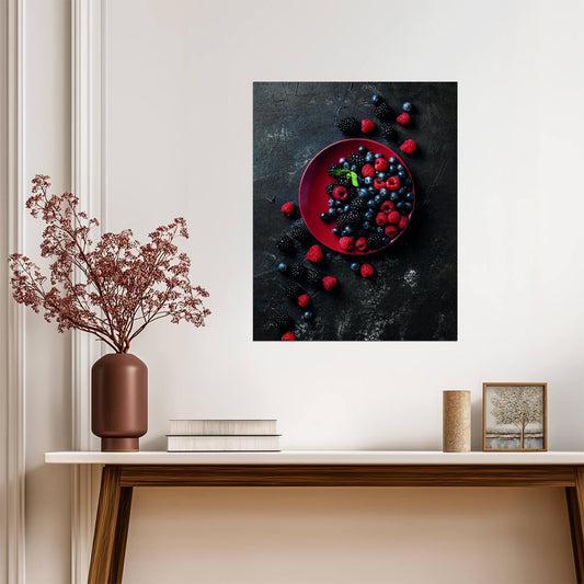 Dark Berry Still Life | Rustic Kitchen Photography | Fresh Fruit Wall Poster