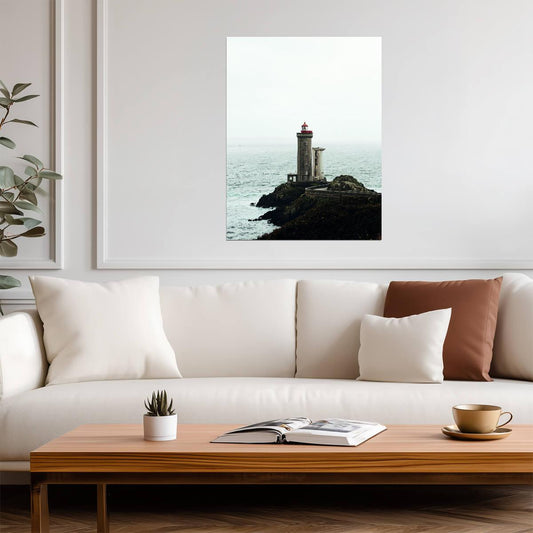Moody Lighthouse Seascape | Dramatic Coastal Photography | Ocean Wall Poster