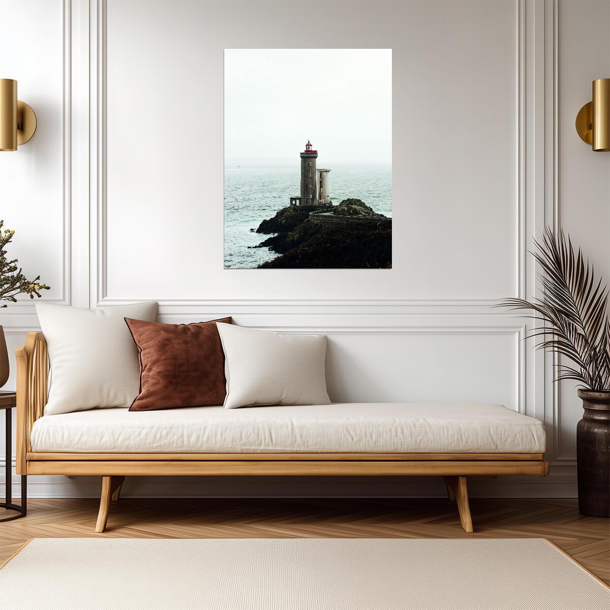 Moody Lighthouse Seascape | Dramatic Coastal Photography | Ocean Wall Poster