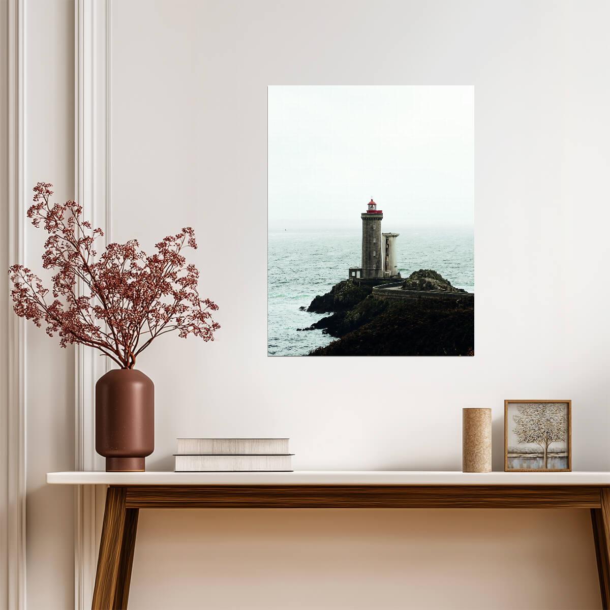 Moody Lighthouse Seascape | Dramatic Coastal Photography | Ocean Wall Poster