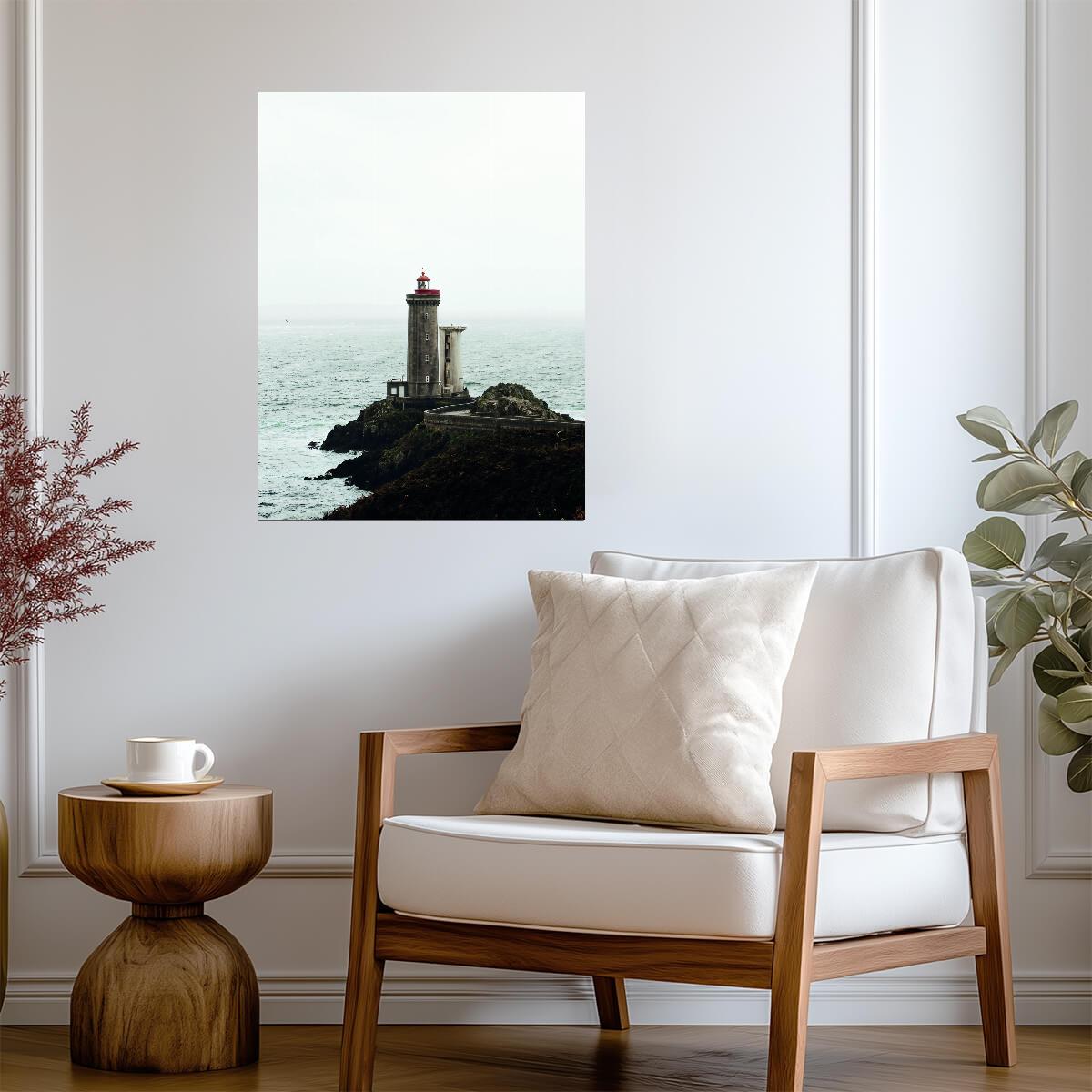 Moody Lighthouse Seascape | Dramatic Coastal Photography | Ocean Wall Poster