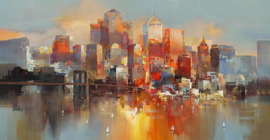 Sunset Cityscape | Abstract Urban Watercolor | Modern Skyline Wall Poster