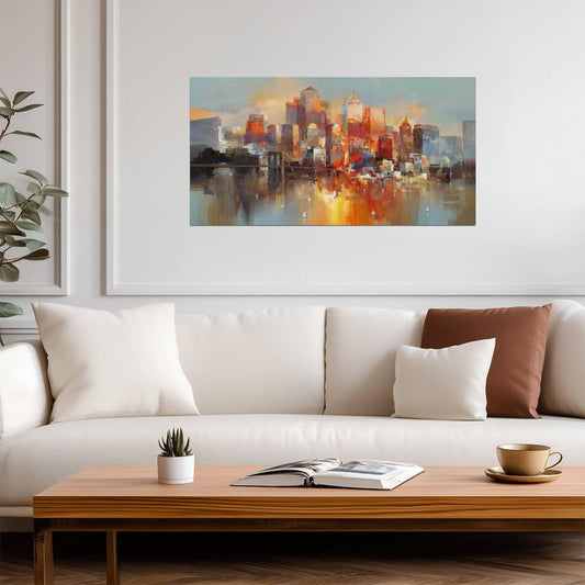 Sunset Cityscape | Abstract Urban Watercolor | Modern Skyline Wall Poster