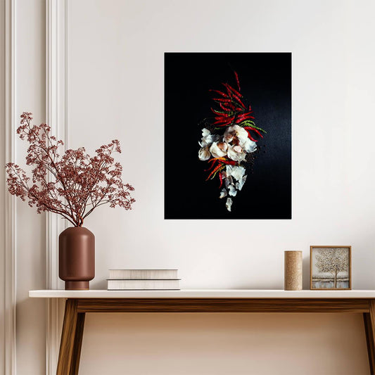 Chili Peppers and Garlic | Spicy Culinary Photography | Rustic Kitchen Poster